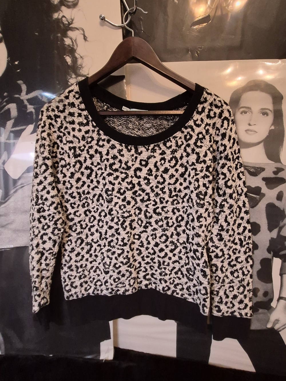 Maurices Black and Cream Leopard-Print Knit Top